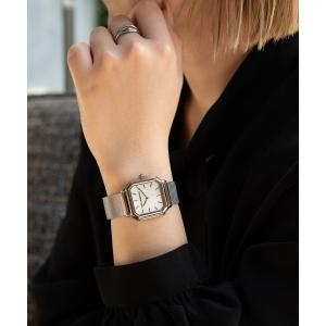腕時計 「KARL LAGERFELD/カール・ラガーフェルド」スクエア クラシック - ホワイト MOP ダイヤル シルバー メッシュ レディース