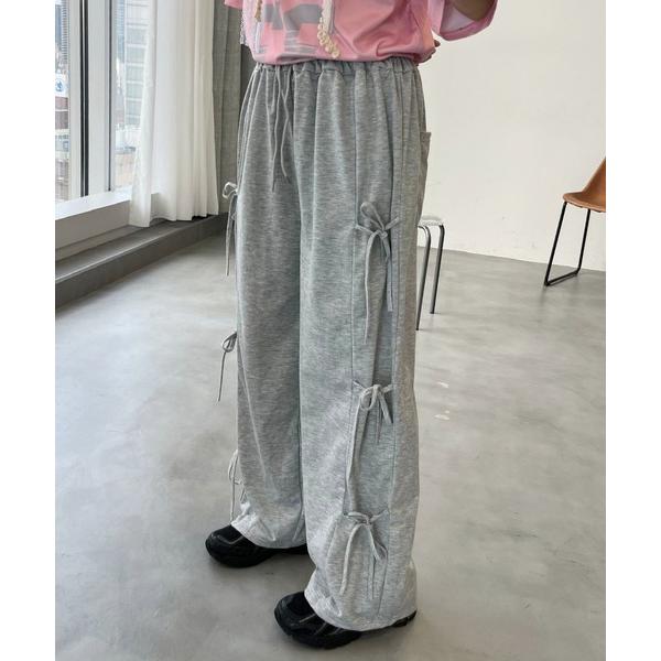 ワイドパンツ スウェットパンツ ジャージ サイドリボンスウエットパンツ レディース
