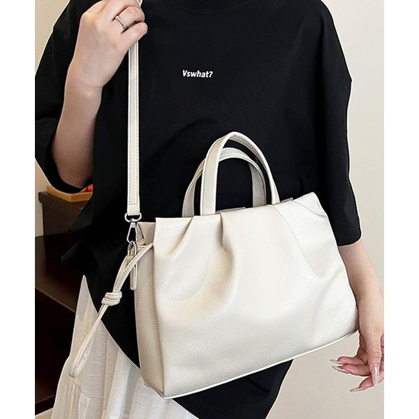 ハンドバッグ 「高見え・2WAY」レザータッチタックデザインハンドバッグ/ショルダーバッグ/ビジネス...