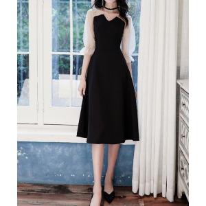 ドレス パフスリーブブラックドレス