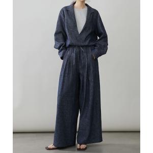 セットアップ デニムセットアップフェイクレイヤードトップス＆ワイドパンツ レディース