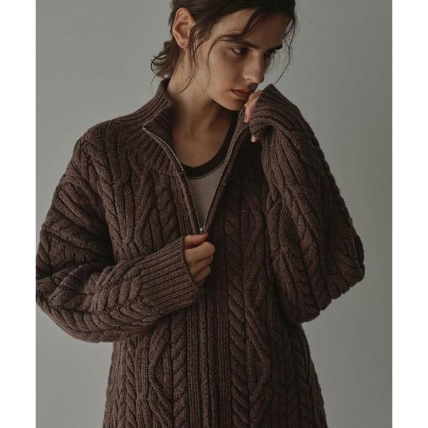 カーディガン ダブルジップケーブルニットカーディガン レディース