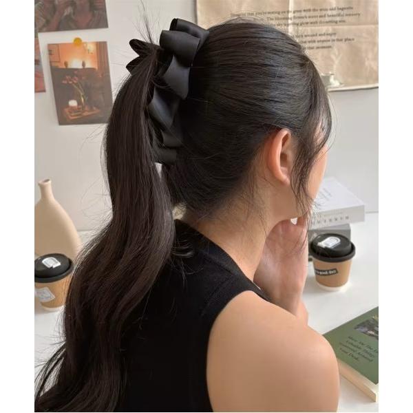 ヘアクリップ サテン リボン バナナ クリップ