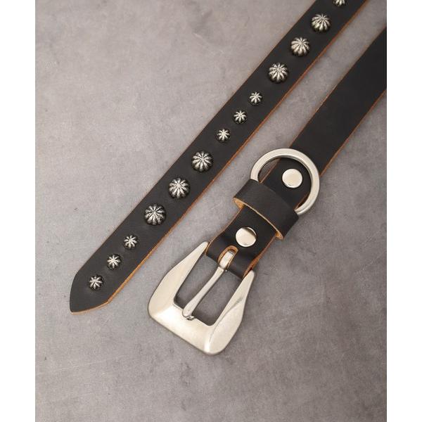 ベルト 茶芯レザー スタッズナローベルト メンズ レディース