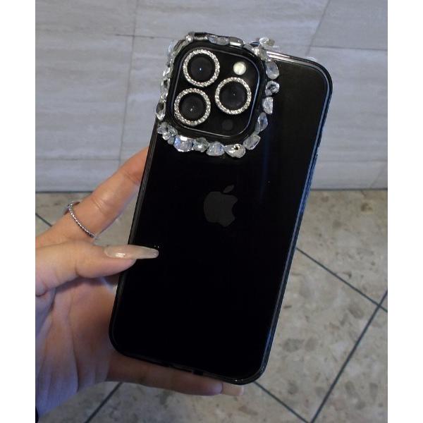 スマホケース キラキラ ラインストーン iPhoneケース レンズカバー付き