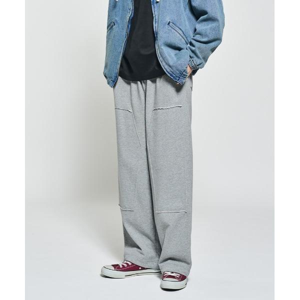 パンツ ダブルニースウェットパンツ (パネル切替 / ゴムウエスト / ワイドレッグ) メンズ レデ...