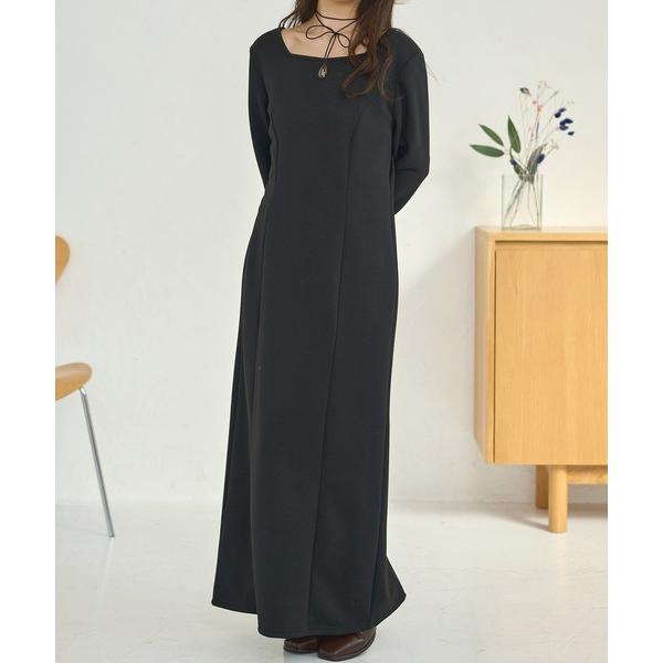 ワンピース スクエアネック カットアウト Iライン マキシ ワンピース