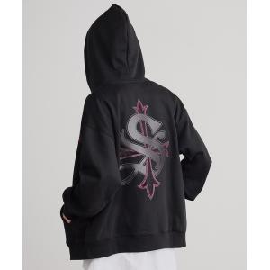 パーカー SUPPLIER/サプライヤー Outline Cross Zip Hoodie 裏起毛 ラインストーン ジップパーカー メンズ レディース