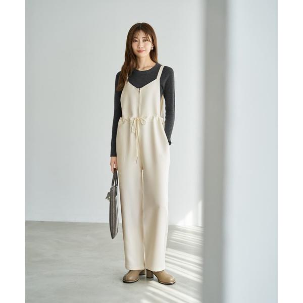 サロペット オーバーオール フロントVライン厚地ツイルサロペット レディース