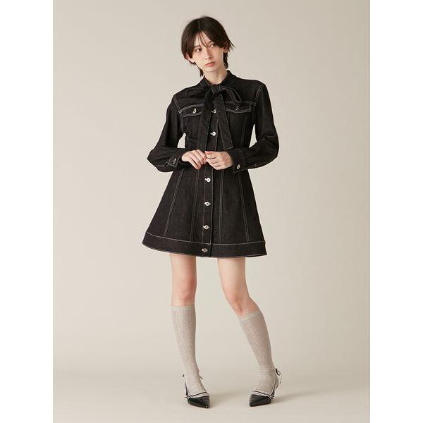 ワンピース ボウタイデニムミニワンピース