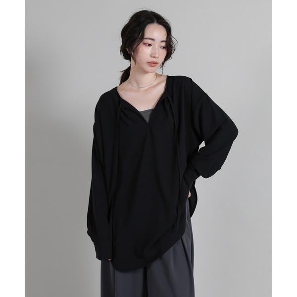 ブラウス シャツ 「Et」Tuck Ribbon Key Neck Blouse レディース
