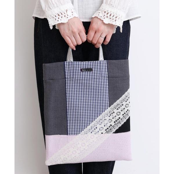 トートバッグ ニードルパンチのコラージュハンドバッグ レディース