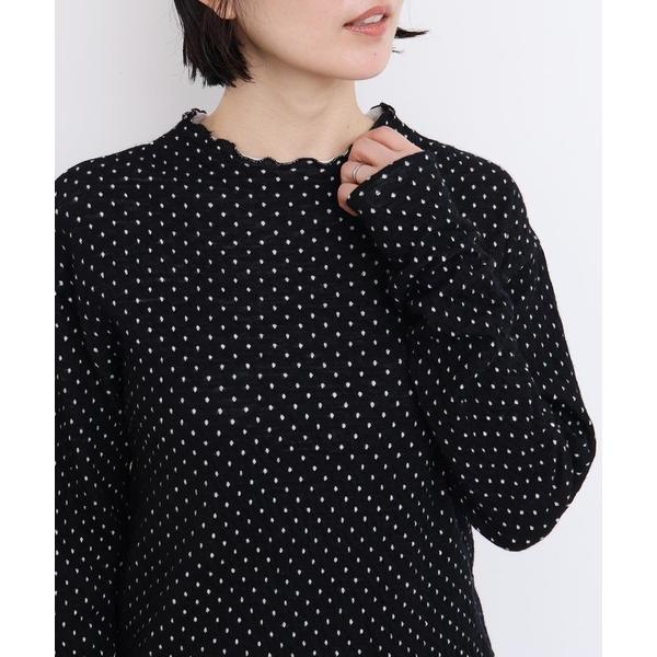 tシャツ ふくふくしたドット　モックネックTシャツ レディース