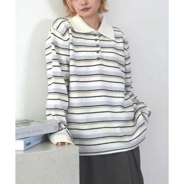 ポロシャツ ポロ バイカラーボーダーポロシャツ レディース