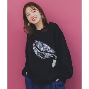 tシャツ 353131：フェイクボディバッグ×ネコ刺繍付き裏毛プルオーバー レディース メンズ