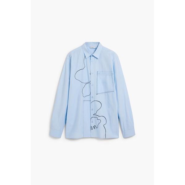 シャツ ステッチ 刺繍 シャツ / ミニマル デザイン メンズ