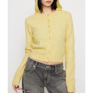 カーディガン CROPPED HOODIE KNIT カーディガン レディース