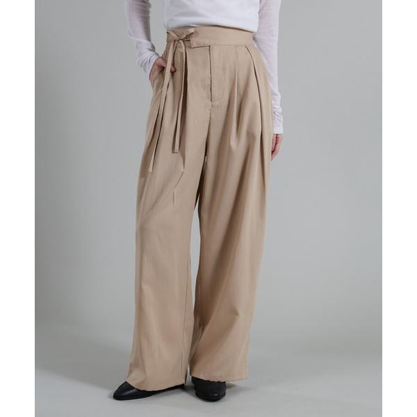 スラックス パンツ 「Et」Two-Tuck Ribbon Straight Pants レディース