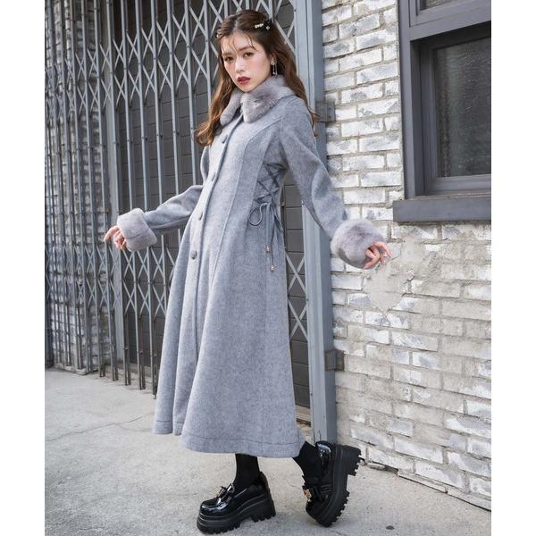 コート アウター ウエストレースアップロングコート レディース