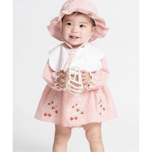 ベビー服 ロンパース フルーツ刺しゅうシャーリングデザインカバーオール