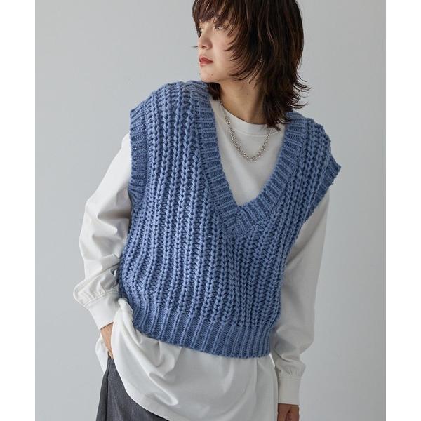 ベスト ジレ ローゲージVネックニットベスト レディース