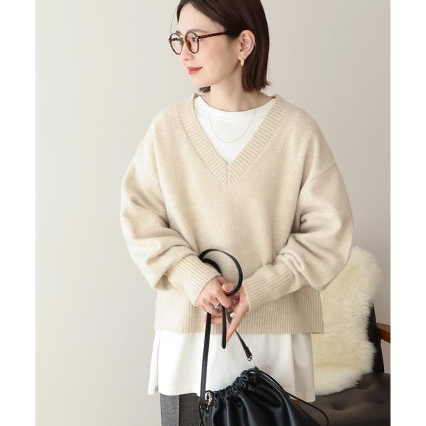 ニット セーター ワイドリブVネックプルオーバー レディース