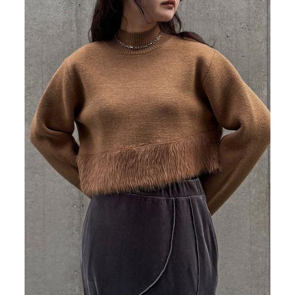 ニット セーター 「＆ｇ'aime 」シャギー切替ショートニット　Shaggy Contrast S...