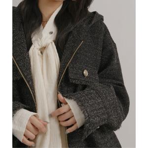 パーカー ラメツイードジップパーカー レディース