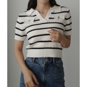 ニット セーター スキッパー透かしあみポロニット レディース