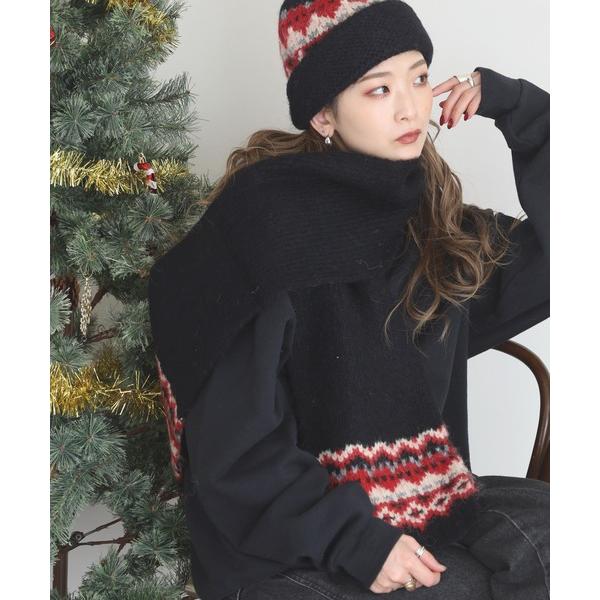 マフラー ストール ノルディック ジャカードニットマフラー レディース