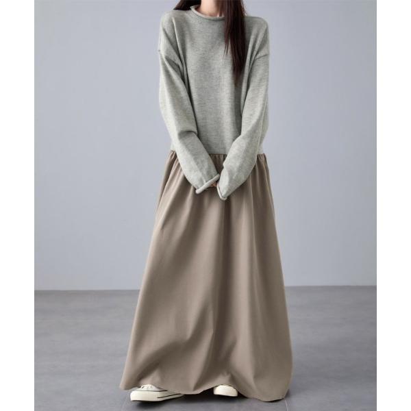 ワンピース ニット×布帛切替ワンピース
