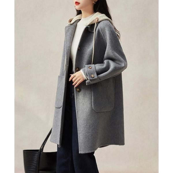 コート アウター フード付きウール調ジャケット レディース