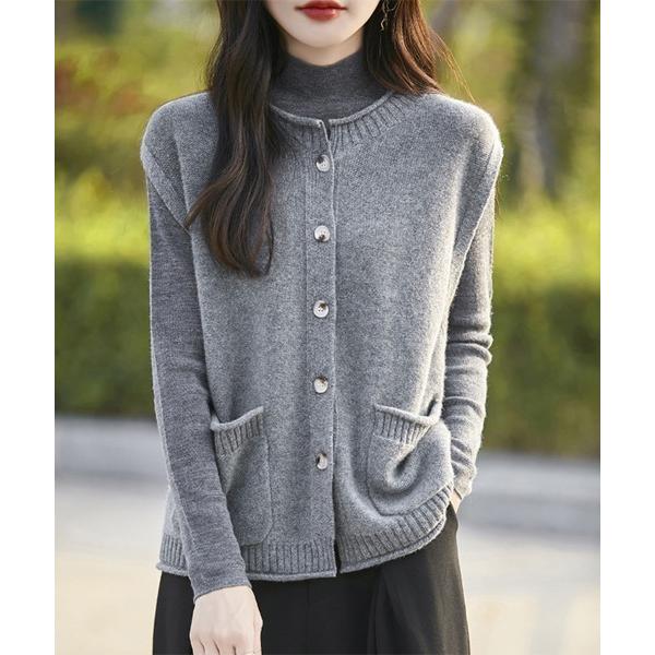 ベスト ジレ ラウンドネックニットベスト レディース