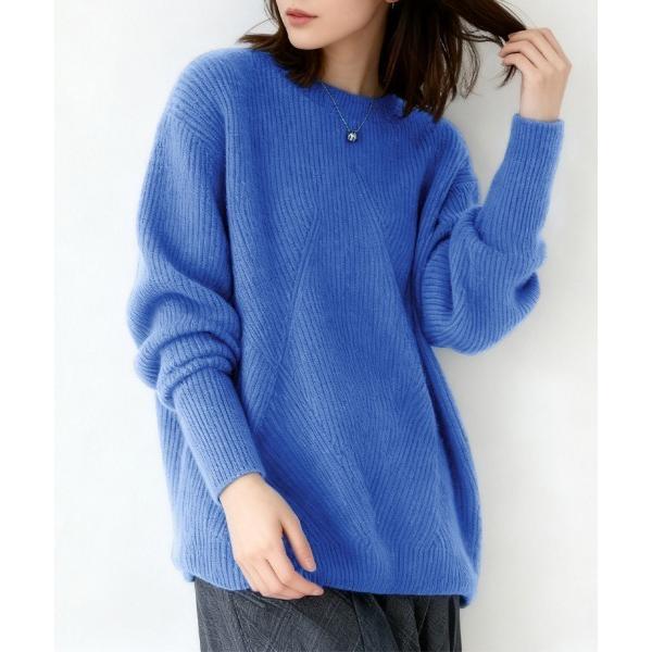 ニット セーター リブ編みクルーネックニットトップス レディース