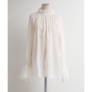 ブラウス シャツ 襟袖レースプチハイネックブラウス レディース