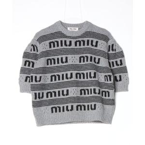 「miu miu」 ボーダー柄半袖ニット 38 グレー レディース