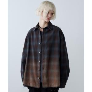 シャツ AIVER　グラデーションブリーチオンブレチェックシャツ メンズ レディース