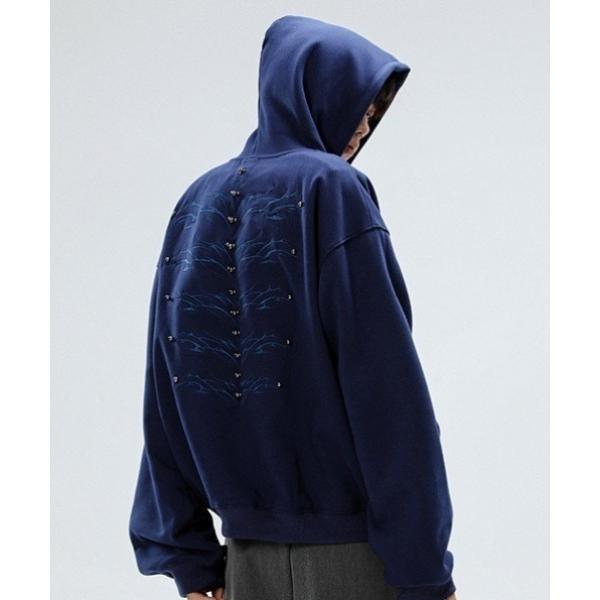 パーカー 「26年春夏新作」パールリベットオーバーサイズ刺繍フーディー メンズ レディース