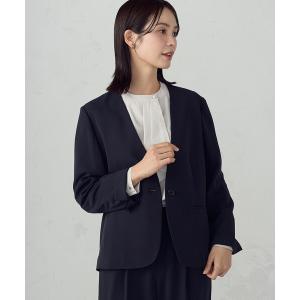 ジャケット ノーカラージャケット 「セットアップ対応」ポリエステルツイル ノーカラージャケット レディース