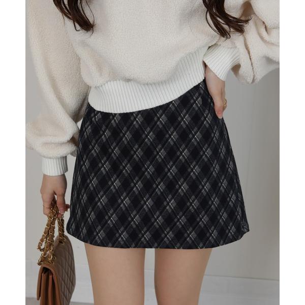 スカート バイアス チェック 台形型 ミニスカート インパン付