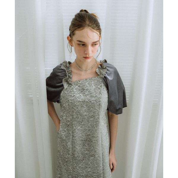 ドレス Puff-sleeve Jacquard Dress