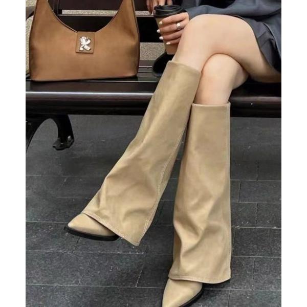 ブーツ 足元からクラシカルに軽やかで履きやすいロングカバーブーツ レディース