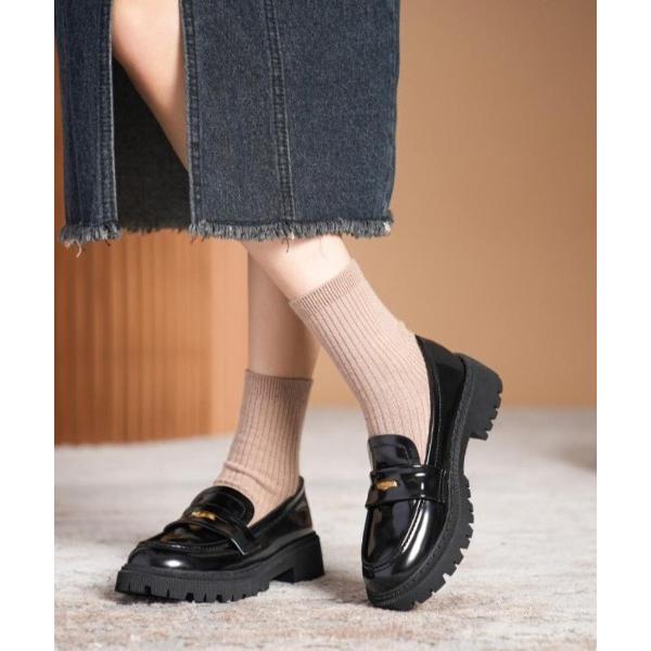 ローファー 上品で歩きやすい旬の厚底スニーカーローファー シューズ レディース