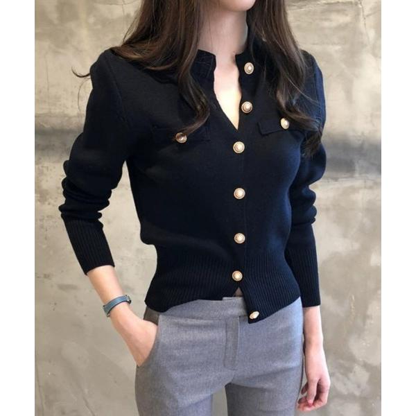 カーディガン 美くびれを演出する大人金ボタンショート丈ニットカーディガン レディース
