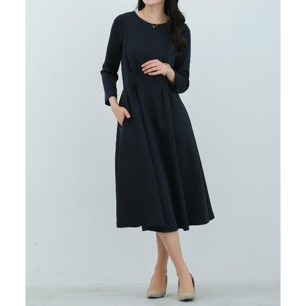 ワンピース 入学式 卒業式 「 洗える・ストレッチ 」 スムースダンボール・タックフレアワンピース