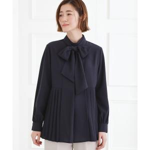 ブラウス シャツ 「マシンウォッシュ/防シワ/UVカット」裾プリーツ取り外しボウタイブラウス レディース