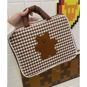 タブレットケース 入学式 「26年春夏新作」ギンガムチェックわんちゃん くまちゃんワンポイントPCバッグ