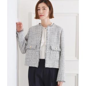 ジャケット ノーカラージャケット 「ハレの日・通勤」着回しできる上品ツイードジャケット レディース