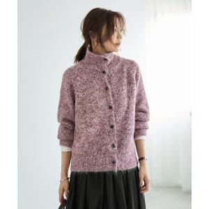 ニット セーター ボタン開きスタンドネックMIXニット レディース