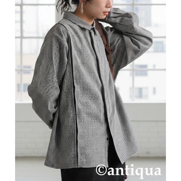 ブラウス シャツ 千鳥柄 ラインデザイン シャツ レディース メンズ